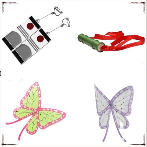 Anime Demon Slayer: Kimetsu No Yaiba Cosplay Kamado Tanjirou Dangle Earrings Nezuko Bamboo Tube Butterfly Accessories Props