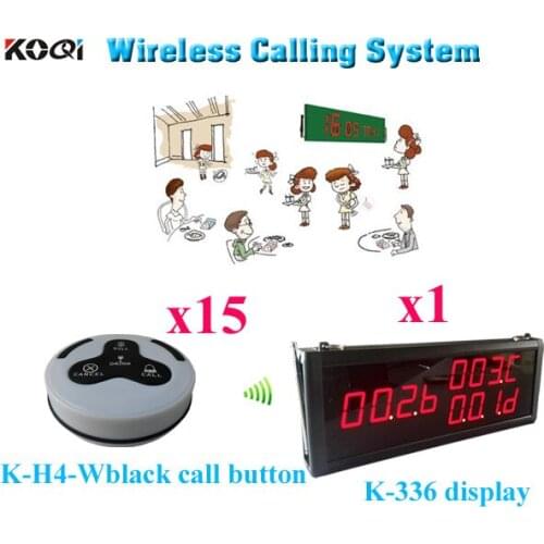 Wireless Waiter Paging Bell System Guest Pager Communication Call Bell Buzzer (1 display 15 call button)