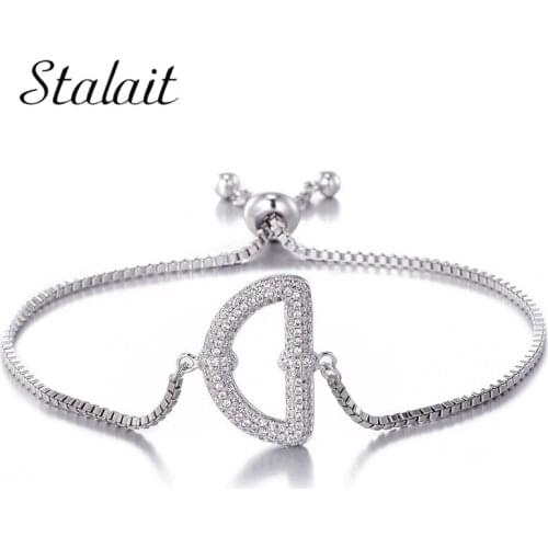 Letter D Adjustable Slide Cubic Zirconia Bracelet Female Crystal Stone Bracelets & Bangles Fashion Jewelry Bileklik