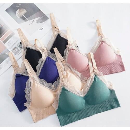 Wireless Front Open Nursing Bra Soft Lace Breathable Seamless Maternity Breastfeeding Bras For Pregnant Women
