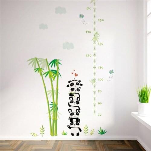 Baby Panda With Bamboo Height Measure Wall Stickers Kids Room Decoration Cute Cartoon Animals Mural Art Diy Home Decals