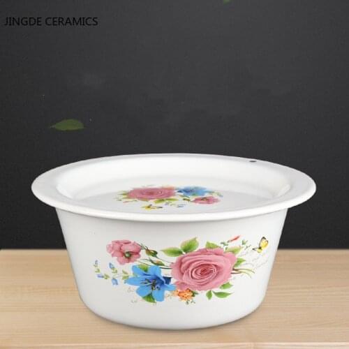 Chinese Style Enamel Ramen Bowl Salad Bowl Noodle Rice Bowls Durable Soup Plate Food Containers Kitchen Tableware with Cover