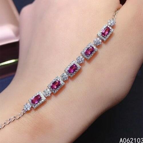 KJJEAXCMY fine jewelry 925 sterling silver inlaid natural pyrope garnet Womens fresh and fashionable square gem bracelet suppor