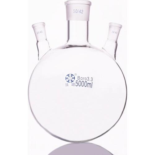 Three-necked flask oblique shape,with three necks standard grinding mouth,Capacity 5000ml,Middle joint 50/42,lateral joint 24/40