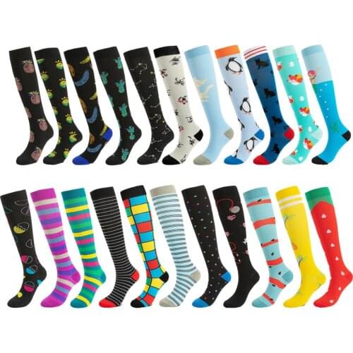 44 Styles Running Compression Socks Fit For Antifigue Cactus Pineapple Unisex Outdoor Cycling Long Pressure Stockings High