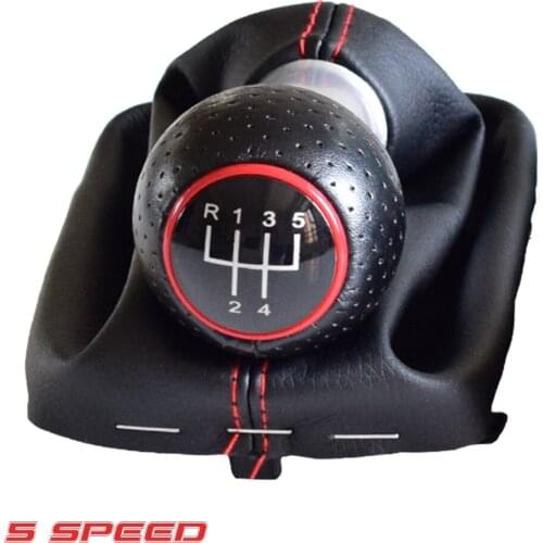 Leather 5 6 Speed Car Gear Shift Knob Lever Stick Handle Gaiter Boot Cover Case Red Stitch For Audi A3 S3 2001 2002 2003