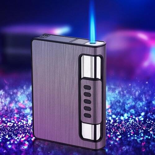 Creative Metal Butane Gas Lighter Cigarette Case 12PCS Mini Torch Jet Lighters Blue Flame Gadgets For Men