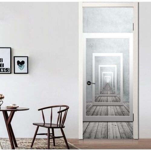 Creative 3D Geometric Perspective Door Wall Stickers Waterproof PVC Poster Bedroom Living Room Home Decoration