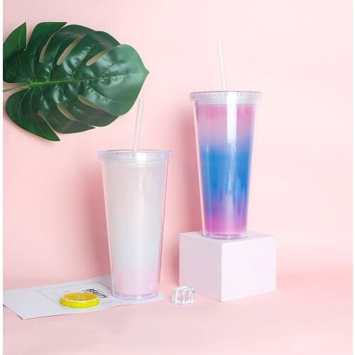 Summer Cute Color Change Cup Double Wall Plastic Cup With Straw Water Bottle Lovely Girl Milk Coffee Cup Cold Water Cup