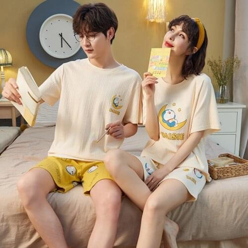 Summer Short Sleeve Couple Pajamas Male Ladies Casual Cotton Plus Size Homewear Kawaii Anime Cartoon Maiden Sleepwear