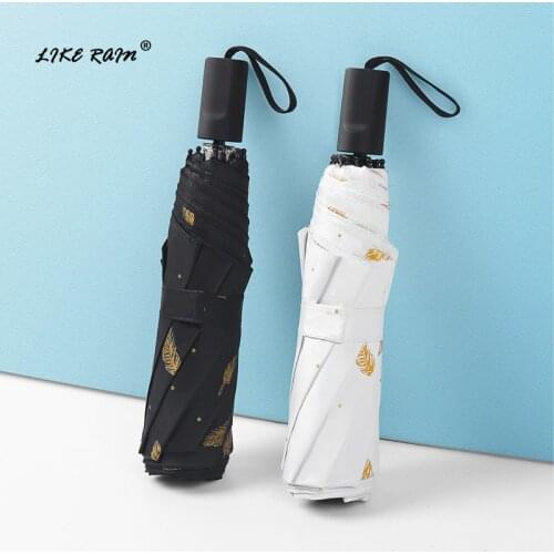 LIKE RAIN Folding Women Umbrella Female Fashion Creative Feather Printing Parasol Sun And Rain Windproof Kids Umbrellas UBY04