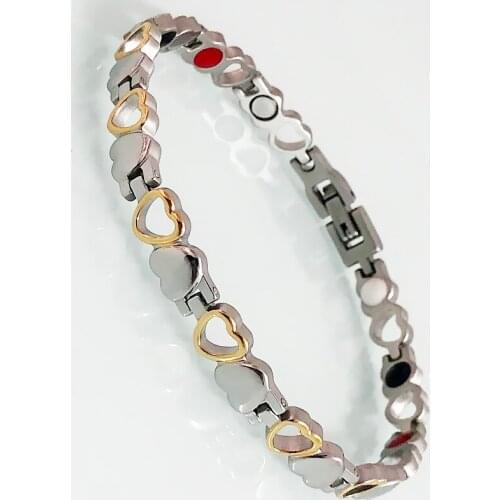 Womens Gold Plated Stainless Steel Heart Shape Bracelets Couple Health Care Magnetic Wristband Ladies Jewelry Girls Gifts Kpop