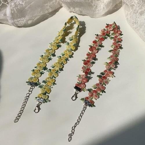 1PCS Women Girls Choker Necklace Fashion Flower Lace Tattoo Necklace Clavicle Necklace Colorful Cloth Collar Necklace for Party