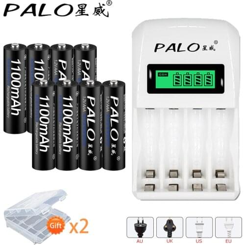 PALO LCD display smart Battery Charger For 1.2V NI-MH NI-CD AA AAA Rechargeable Batteries+8pcs 1.2V NI-MH AAA battery