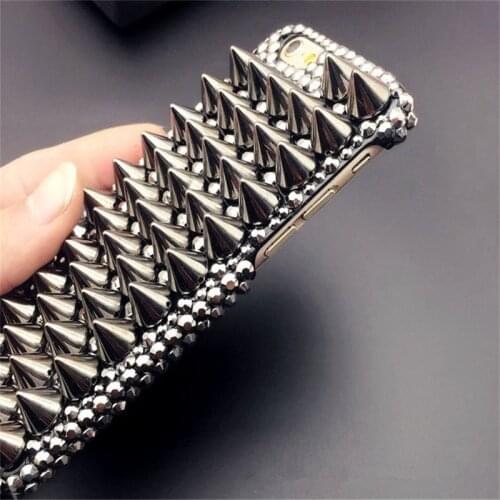 Rock Full Metal Punk Spikes Studs Rivet Bling Diamond Case Cover For Samsung Galaxy Z Flip Z Fold 2 W21 5G DIY Handmade Case