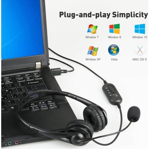FOSITAN Wired Headset Portable USB Noise Cancelling Stereo Headphone with Microphone for Offices/Traffic Call Center/PC Laptop