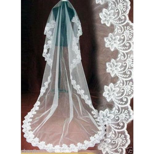 New 1 LAYER CATHEDRAL LENGTH WEDDING VEIL WHITE IVORY LACE EDGE BRIDE MANTILLA