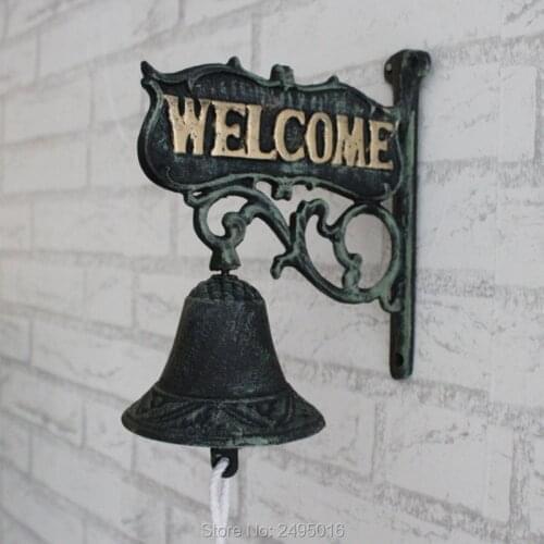 Vintage double faced finaning , door plate iron doorbell welcome hand bell