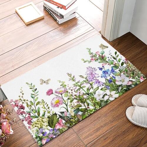 Vintage Watercolor Herb Floor Mats for Living Rooms Anti-slip Carpets Kitchen Bathroom Rugs Entrance Doormat
