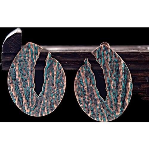 Tophanqi Antique Boho Ethnic Bronze Stud Earrings For Women Handmade Alloy Geometric Oval Indian Jhumka Earring Pendientes Mujer