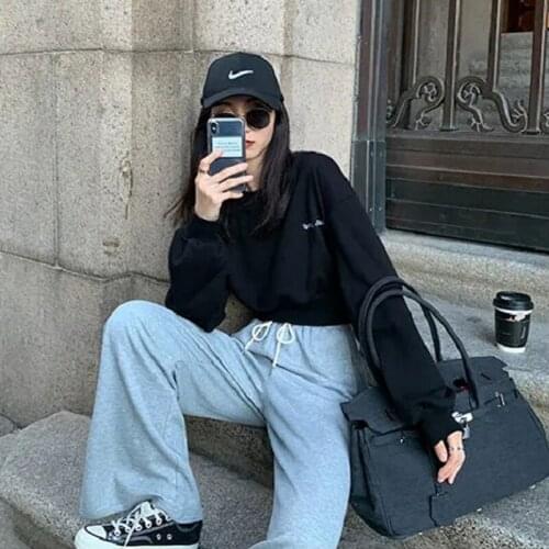 2021 Autumn Y2K Korean style Long Sleeve Female Pullover Letter Printed Women Short Sweatshirt Hoodies Hip Hop Woman Clothing