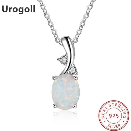 Genuine 925 Sterling SIlver Fine Jewelry Necklace AAA Cubic Zirconia & Opal Pendant Necklaces For Women Anniversary Jewelry Gift