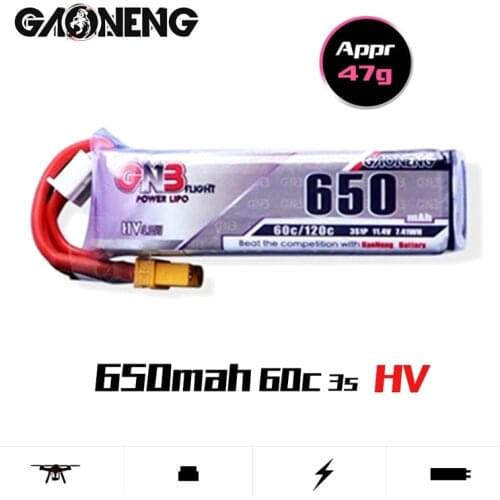 1Pcs Gaoneng GNB for FPV Racing Drone 4 axis UAV RC Quadcopter RC Drone 3S HV Lipo battery 650mAh 11.4V 60C/120C With XT30 Plug