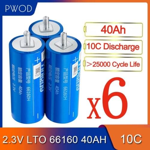 18pcs 66160 Lithium Titanate Cell LTO 2.3V 30AH 35AH 40AH 25000 Cycle Life for 12V 24V 36V 48V 60V EV Solar System Battery Pack