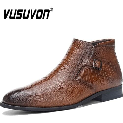 2020 New Arrival Winter Shoes Men Warm Plush Snow Boots Handsome Retro Print Martin Boots Comfortable Buckle Casual Ankle Boots