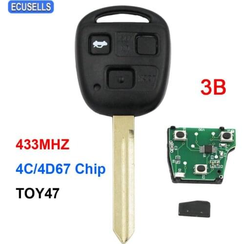 3 Button Remote Smart Car Key 433MHZ with 4C / 4D67 Chip For Toyota RAV4 Corolla Yaris Camry Highlander Prado TOY47 Uncut Blade