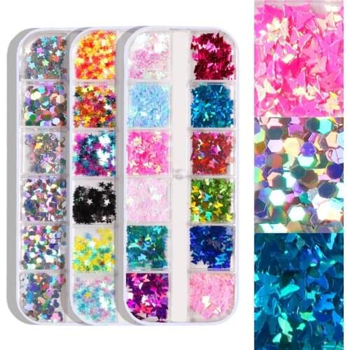BellyLady 12 Grids Nail Art Sequins Round Five-pointed Star Geometric Eye Makeup Sequins