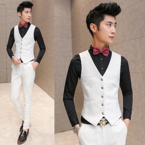 White Wedding Tuxedos For Brand Pressing Rose Print Elegant Vintage Suits Men Slim Fit Prom Groom Suit Jacket+Vest+Pant