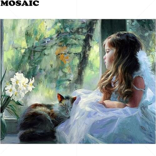 Frameless Cute Girl By Numbers Modern Wall Art Handpainted diamond Mosaic diamond Embroidery,5D DIY diamond Painting