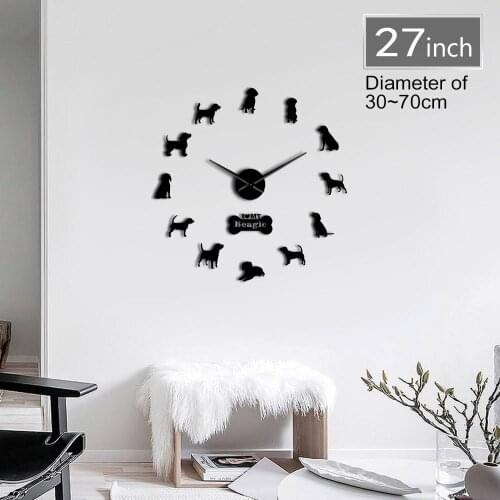 Oversized 3D DIY Wall Clock Marshall Beagle Portrait For Dog Lovers Quartz Acrylic Mirror Sticker Battery Operated Clock Watch