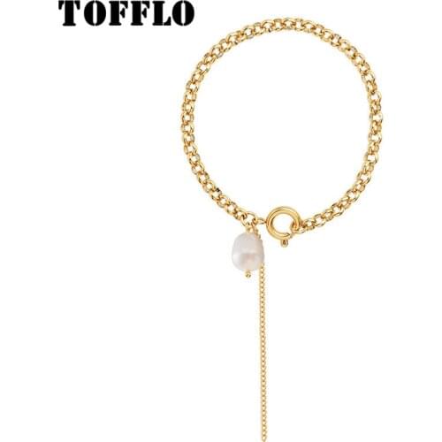 TOFFLO Stainless Steel Jewelry Tassel Baroque Freshwater Pearl Bracelet For Women BSE178