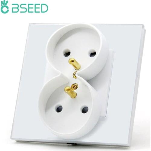 BSEED Double France Sockets Power Wall Outlet Single Double Frames Home Wall Power Sockets Glass Panel White Black