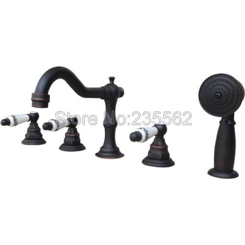 Bathtub Faucet Widespread Tub Sink Mixer Tap Black Oil Rubbed Bronze Bathroom Roman Tub Faucet Set With Hand Shower Ltg064