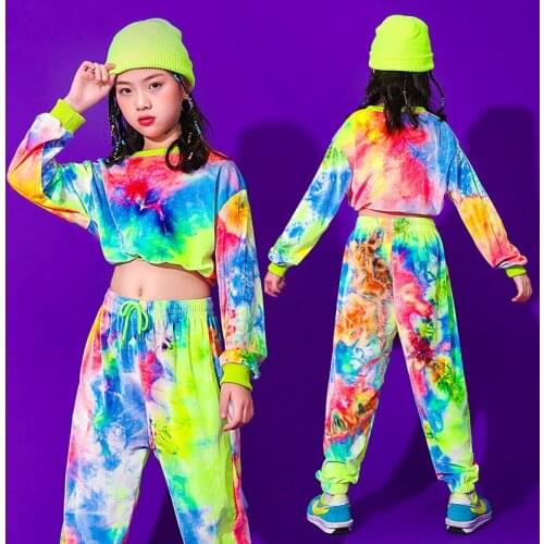 Kid Cool Hip Hop Clothing Velvet Sweatshirt Crop Top Long Sleeve Shirt Streetwear Pants for Girls Jazz Dance Costume Clothes