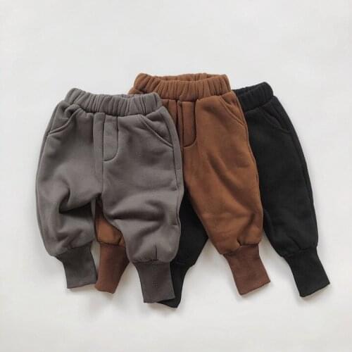 5473 Childrens Fleece Pants Winter 2020 Boys Casual Thickened Plush Pants Threaded Leggings Fashion Girl Cotton Pants Trousers
