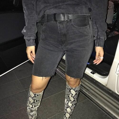 2 Color European And American Style High Waist Bag Hip Solid Color Torn Edge Denim Half Pants Boots Pants