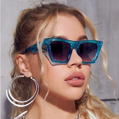 Elegant Blue Champagne Sunglasses For Women New Fashion Chic Square Cat Eye Sun Glasses Female Candy Color Shiny Shades