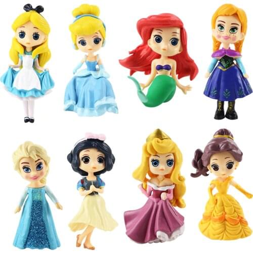 8pcs/lot Q Version Disney Princess Figure Toys Cinderella Snow White Belle Figurine PVC Action Figure Doll Collection Model Toys