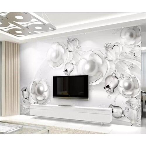 Beibehang Custom Wallpaper 3D Photo murals Light Luxurious White Diamond Relief Flower Background wall paper 3d papel de parede