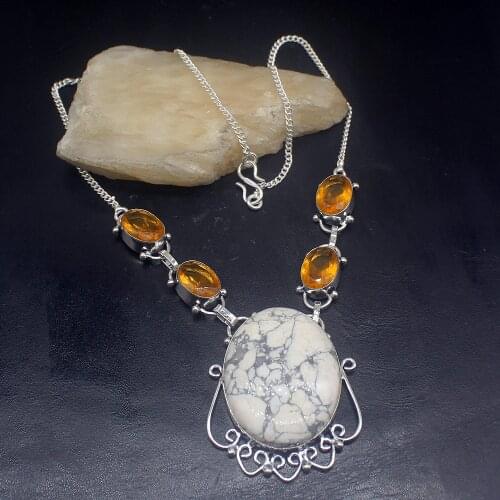 Gemstonefactory Jewelry Big Promotion 925 Silver Ocean Jasper Yellow Citrine Ladies Women Chain Necklace 42cm 20213552