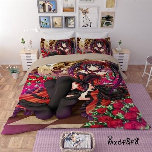 Mxdfafa Anime DATE A LIVE Duvet Cover Set bedding set Luxury Comforter Bed Sets Include 1 Duvet Cover and 2 dakimakura case