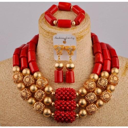 Red Coral Necklace African Jewelry Set Women Nigerian Wedding Coral Bridal Jewelry Sets