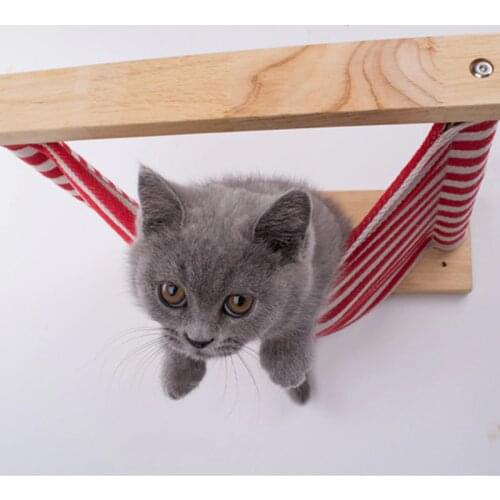 Pet Furniture Cat Perch Wooden Wall-mounted Cat Hammock Bed Kitten Wall Shelf Set Scratching Climbing Post Cat Tree House