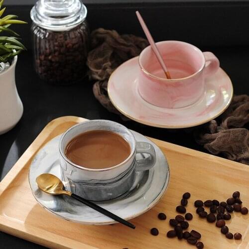 Marble Coffee Milk Cup Set Home Breakfast Cup Afternoon Tea Set Ceramic Gold Cups and Saucers Drop Shipping