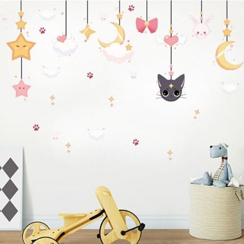 Cartoon Moon star cat home decor for kids room lovely cloud rabbit fashion wall stickers PVC wall stickers artistic design vinyl