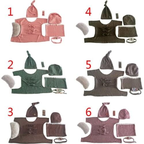 1Set Baby Soft Wrap Top Knot Hat Headband Pillow Newborn Photo Props Infant Shooting Outfits Costume for Boys Girls Gift